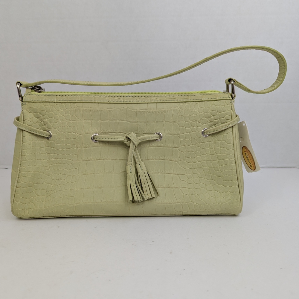 NWT Talbots Purse Crocodile Embossed Lime Green Leather Top Handle Handbag Y2K